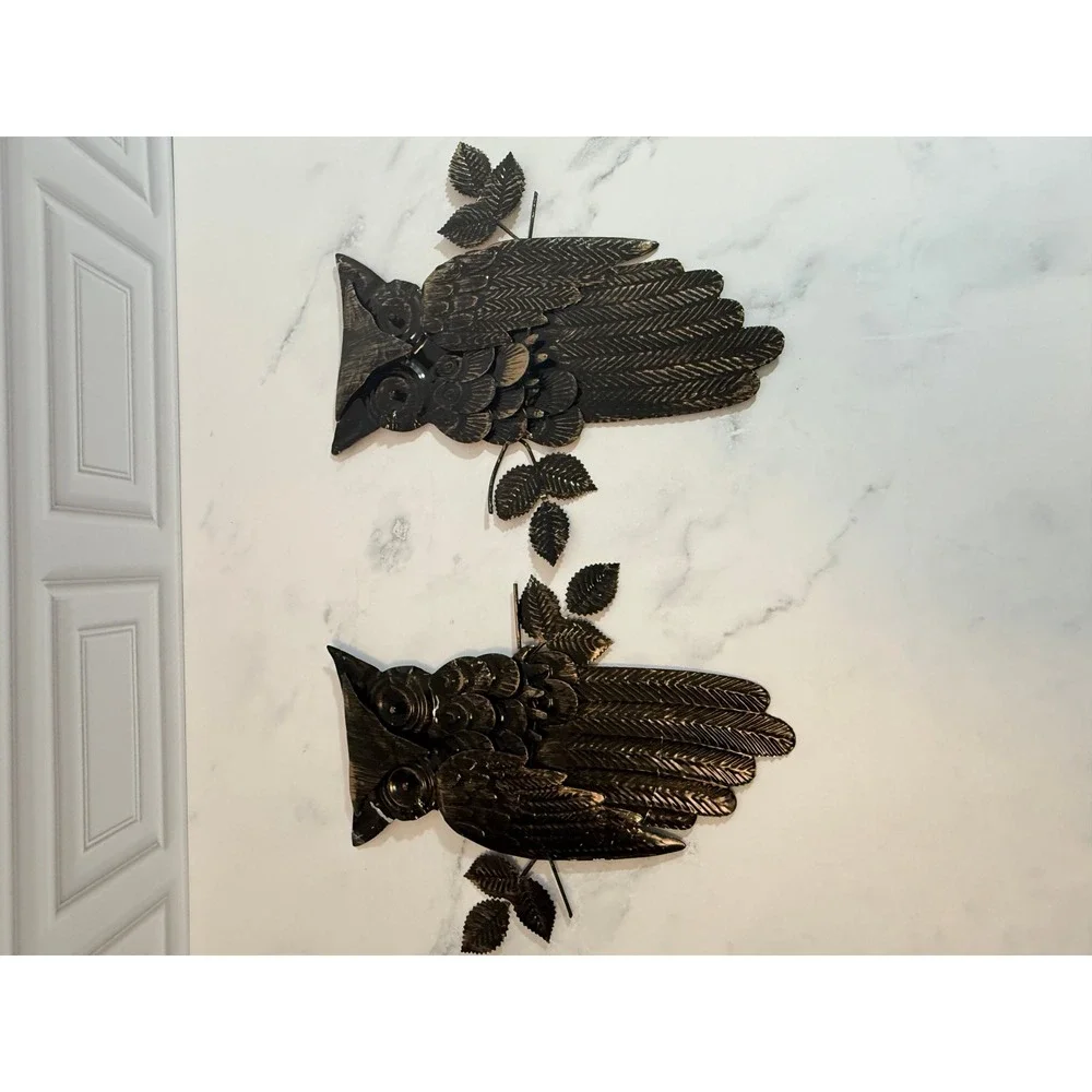VTG 1960s MCM Distressed Metal Owl Wall Hangings Decor 11